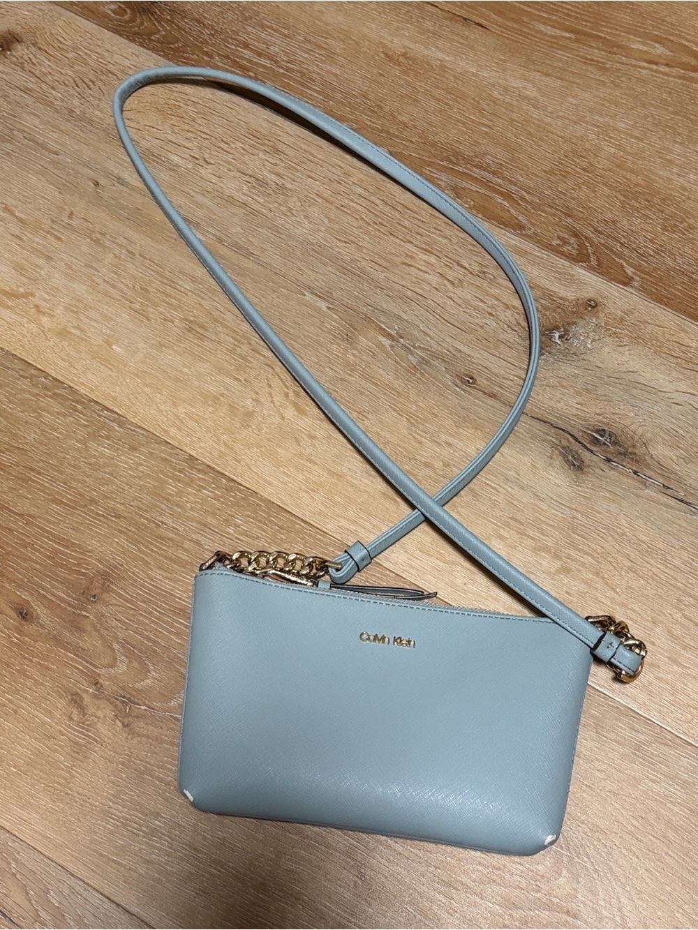 Calvin Klein Dusty Blue Leather Crossbody Bag